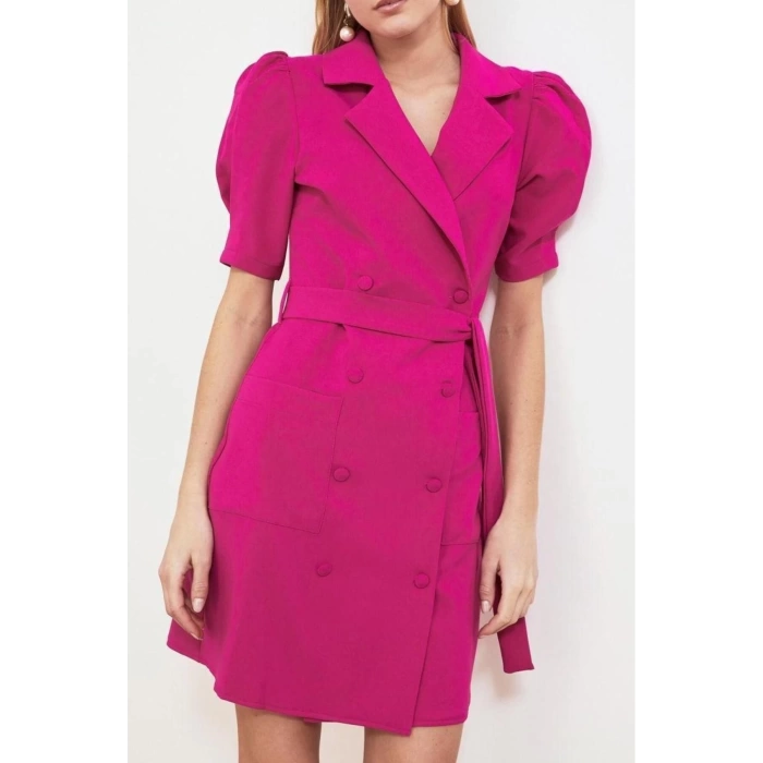 New Regular Casual Daily Finike Woven Jacket Collar Short Sleeve Jacket Dress Mini Length Dress