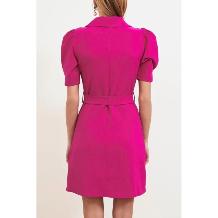 New Regular Casual Daily Finike Woven Jacket Collar Short Sleeve Jacket Dress Mini Length Dress