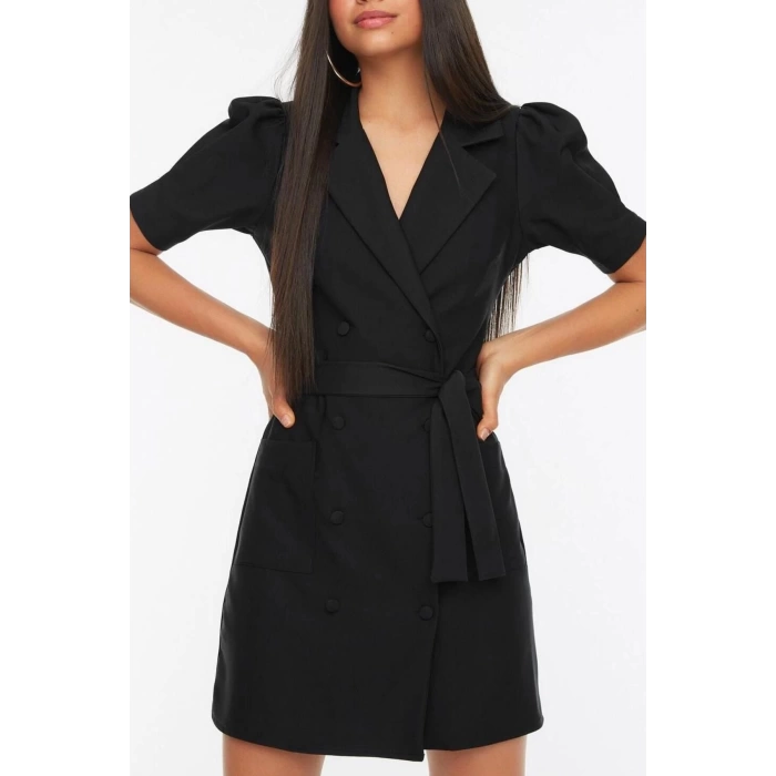New Regular Casual Daily Finike Woven Jacket Collar Short Sleeve Jacket Dress Mini Length Dress