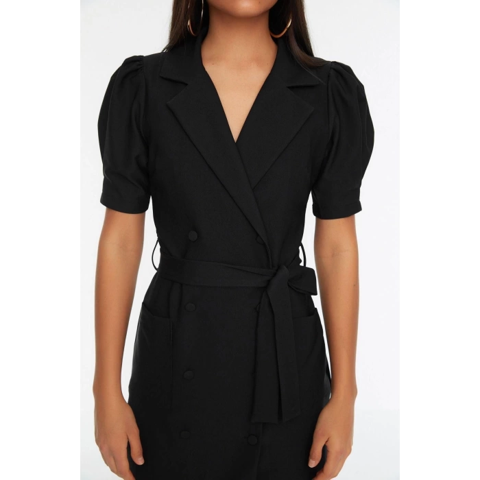 New Regular Casual Daily Finike Woven Jacket Collar Short Sleeve Jacket Dress Mini Length Dress