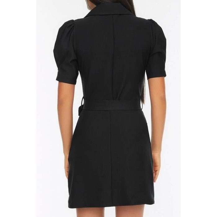 New Regular Casual Daily Finike Woven Jacket Collar Short Sleeve Jacket Dress Mini Length Dress