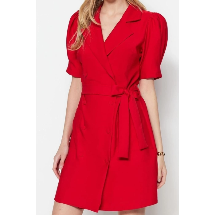 New Regular Casual Daily Finike Woven Jacket Collar Short Sleeve Jacket Dress Mini Length Dress