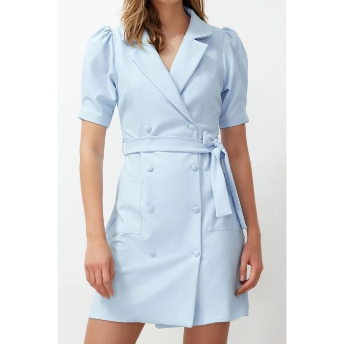 New Regular Casual Daily Finike Woven Jacket Collar Short Sleeve Jacket Dress Mini Length Dress