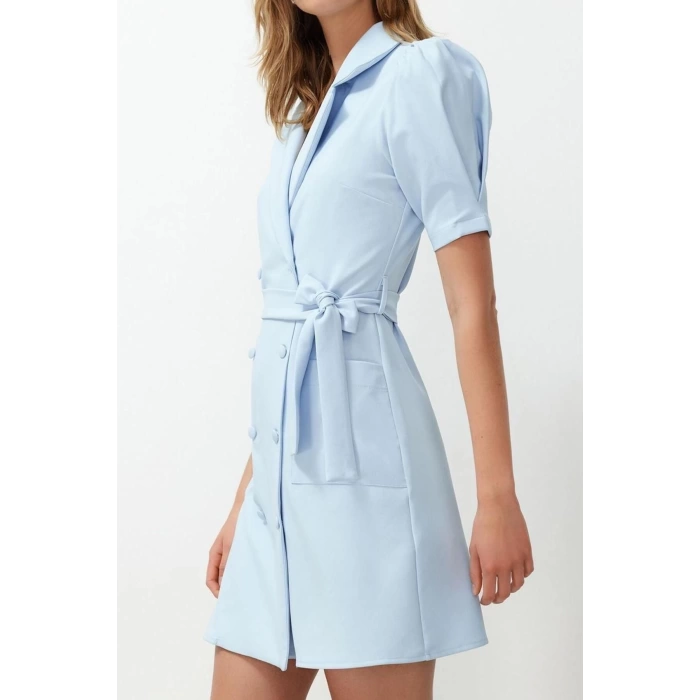 New Regular Casual Daily Finike Woven Jacket Collar Short Sleeve Jacket Dress Mini Length Dress
