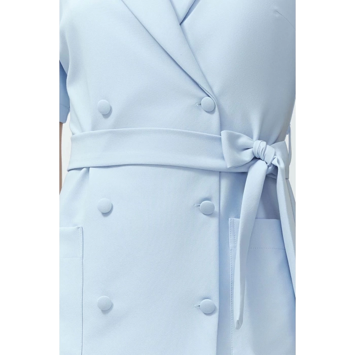 New Regular Casual Daily Finike Woven Jacket Collar Short Sleeve Jacket Dress Mini Length Dress