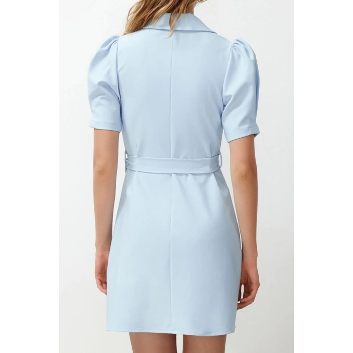 New Regular Casual Daily Finike Woven Jacket Collar Short Sleeve Jacket Dress Mini Length Dress