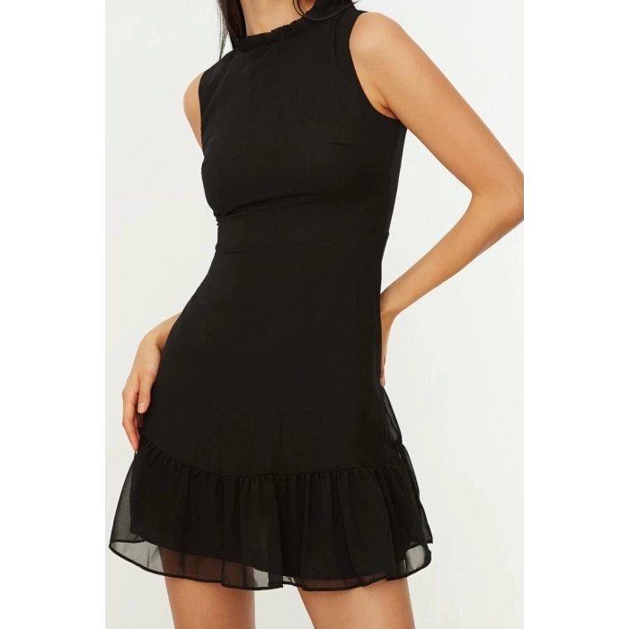 New Regular Business Chiffon Woven Stand Collar Sleeveless Sleeve A-Line Mini Length Dress