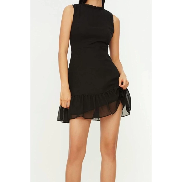 New Regular Business Chiffon Woven Stand Collar Sleeveless Sleeve A-Line Mini Length Dress