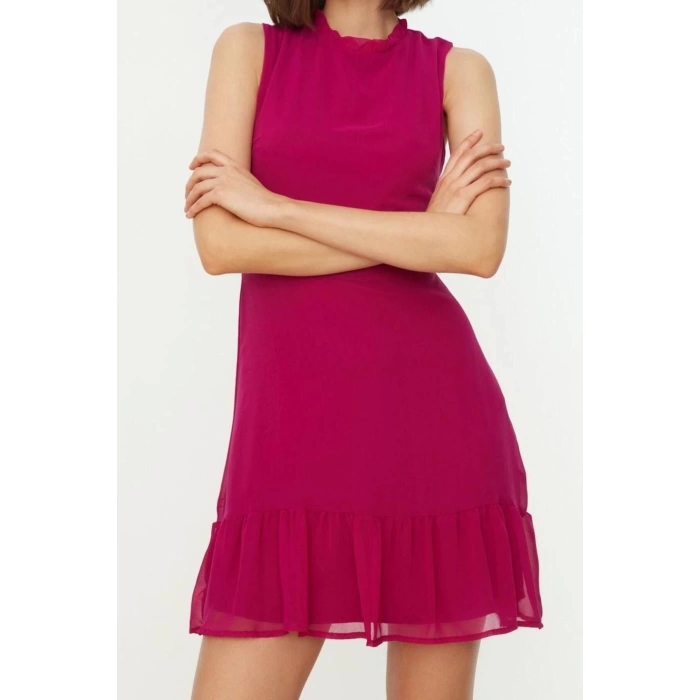 New Regular Business Chiffon Woven Stand Collar Sleeveless Sleeve A-Line Mini Length Dress