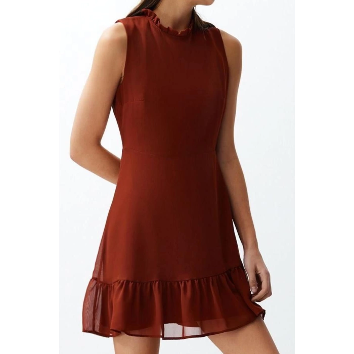 New Regular Business Chiffon Woven Stand Collar Sleeveless Sleeve A-Line Mini Length Dress