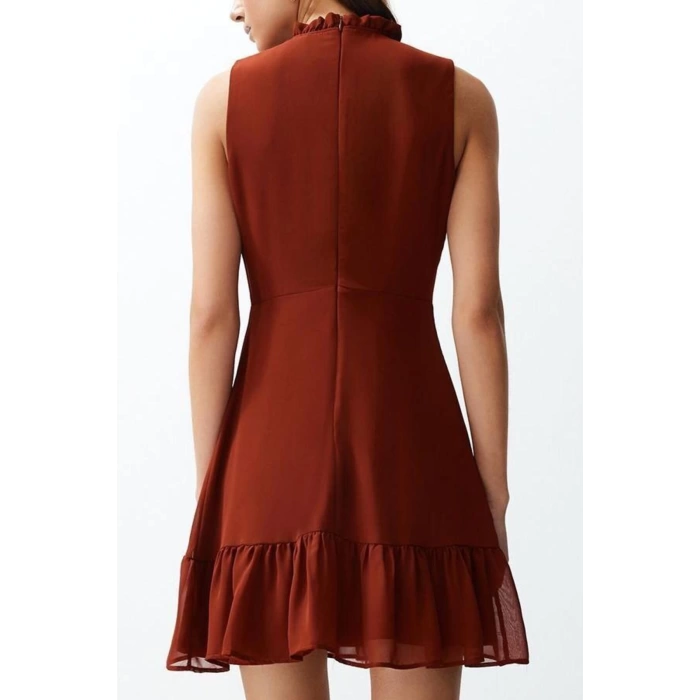 New Regular Business Chiffon Woven Stand Collar Sleeveless Sleeve A-Line Mini Length Dress