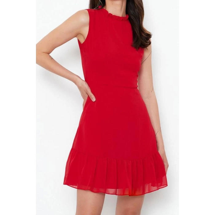 New Regular Business Chiffon Woven Stand Collar Sleeveless Sleeve A-Line Mini Length Dress