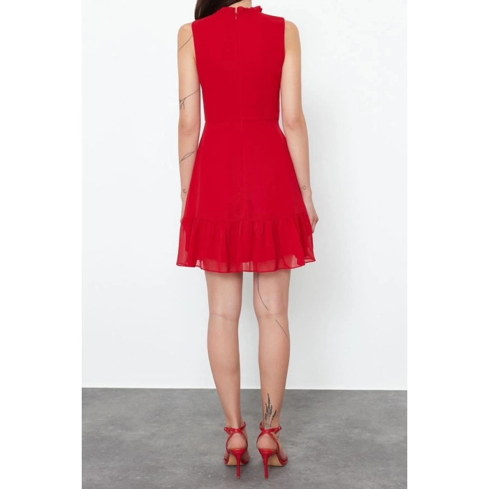 New Regular Business Chiffon Woven Stand Collar Sleeveless Sleeve A-Line Mini Length Dress