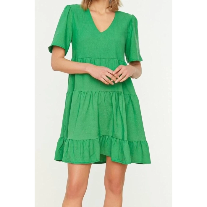 New Regular Casual Daily Aerobin Woven V Neck Short Sleeve Shift Mini Length Dress