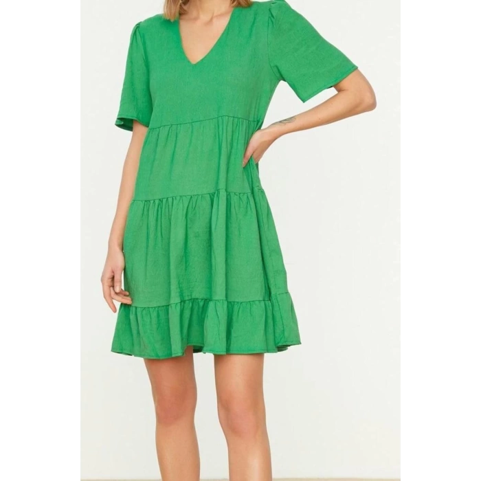 New Regular Casual Daily Aerobin Woven V Neck Short Sleeve Shift Mini Length Dress