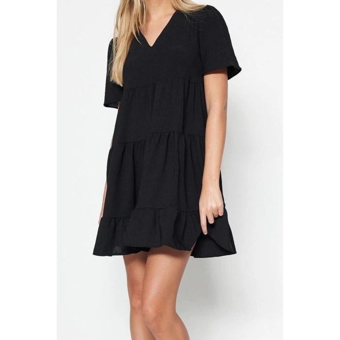 New Regular Casual Daily Aerobin Woven V Neck Short Sleeve Shift Mini Length Dress