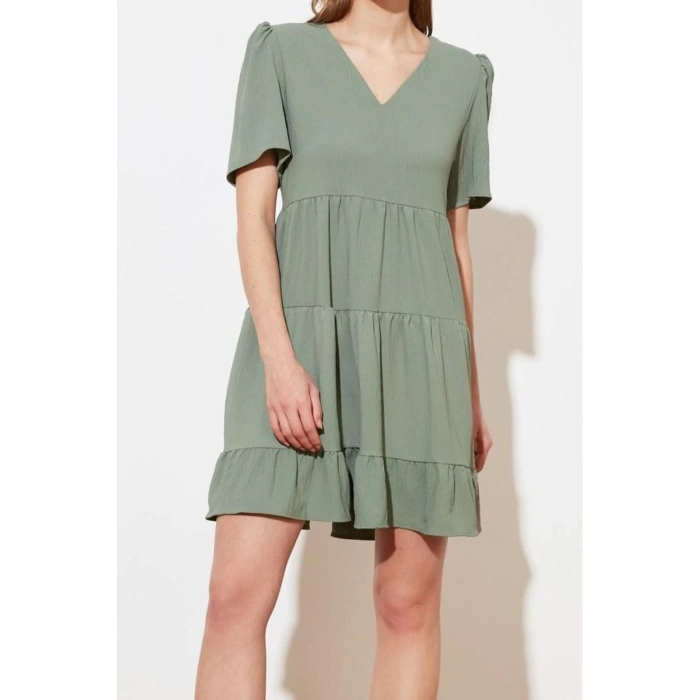 New Regular Casual Daily Aerobin Woven V Neck Short Sleeve Shift Mini Length Dress