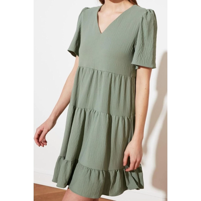 New Regular Casual Daily Aerobin Woven V Neck Short Sleeve Shift Mini Length Dress
