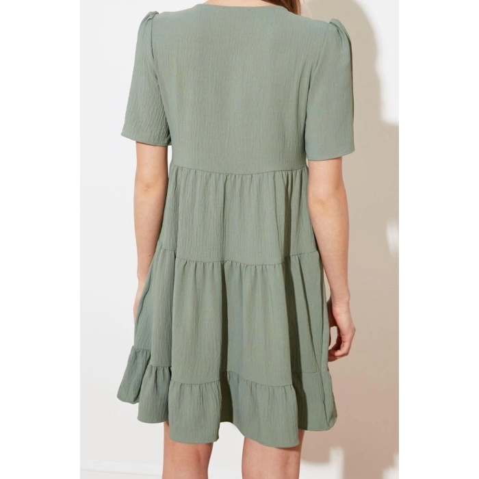 New Regular Casual Daily Aerobin Woven V Neck Short Sleeve Shift Mini Length Dress