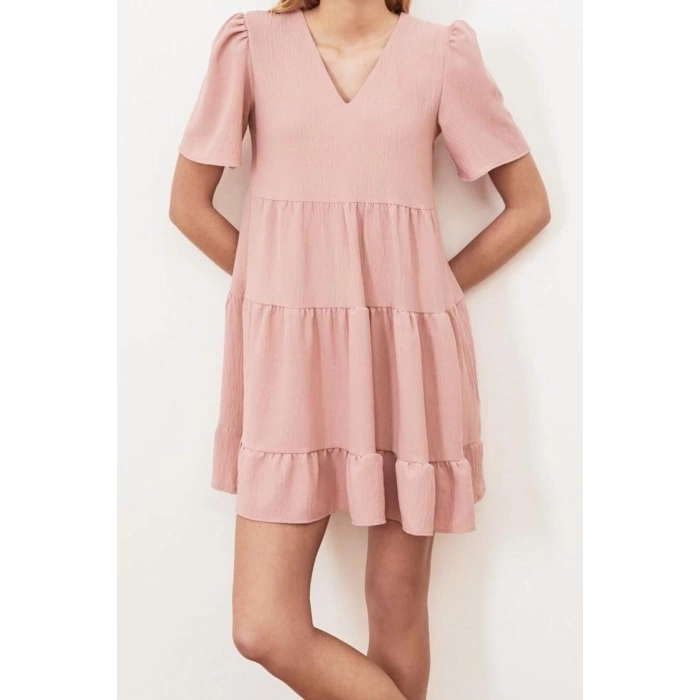 New Regular Casual Daily Aerobin Woven V Neck Short Sleeve Shift Mini Length Dress