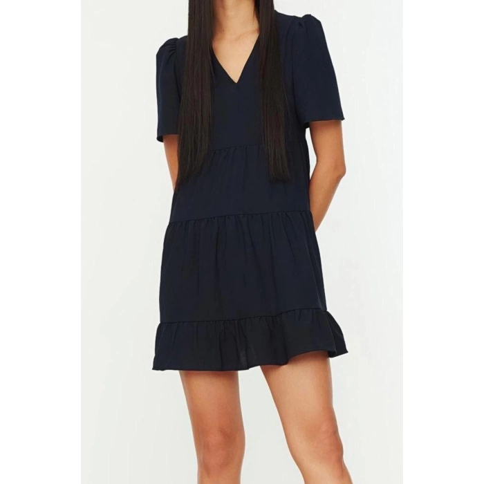 New Regular Casual Daily Aerobin Woven V Neck Short Sleeve Shift Mini Length Dress
