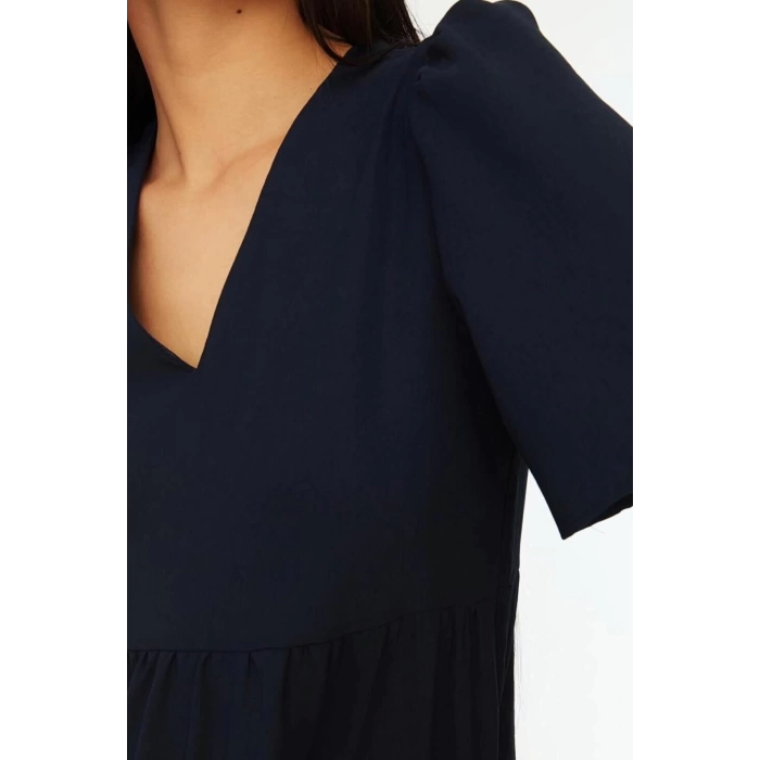 New Regular Casual Daily Aerobin Woven V Neck Short Sleeve Shift Mini Length Dress
