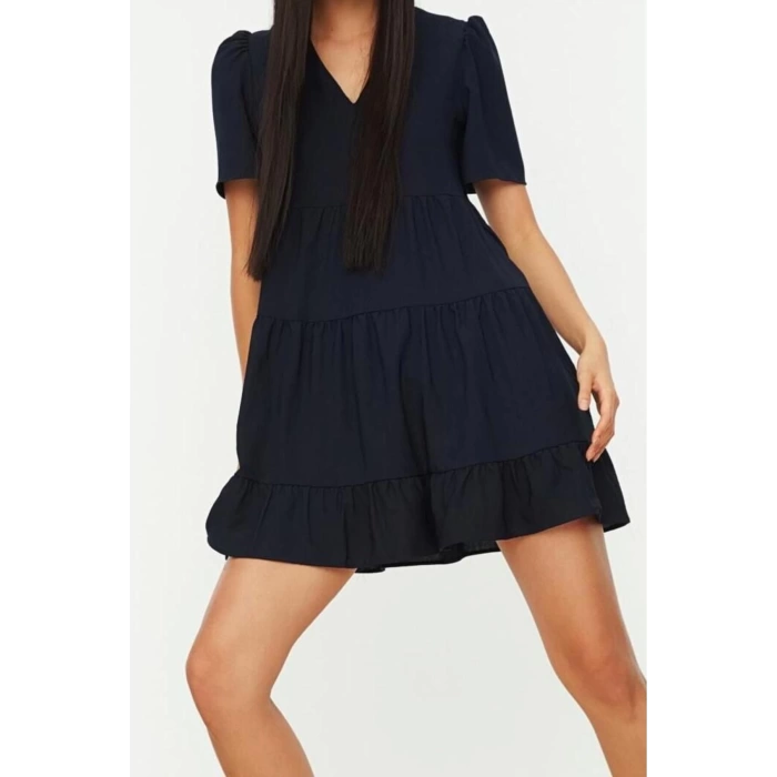 New Regular Casual Daily Aerobin Woven V Neck Short Sleeve Shift Mini Length Dress