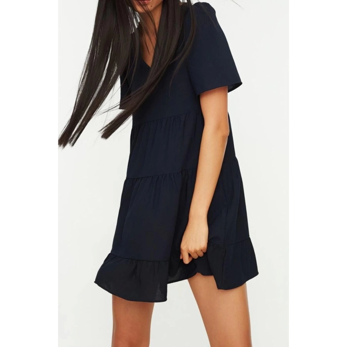 New Regular Casual Daily Aerobin Woven V Neck Short Sleeve Shift Mini Length Dress