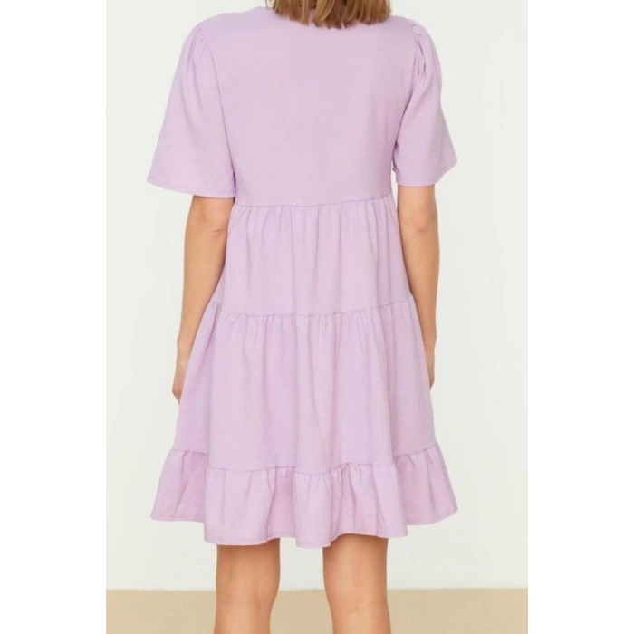 New Regular Casual Daily Aerobin Woven V Neck Short Sleeve Shift Mini Length Dress