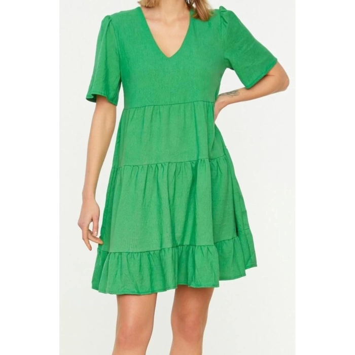 New Regular Casual Daily Aerobin Woven V Neck Short Sleeve Shift Mini Length Dress
