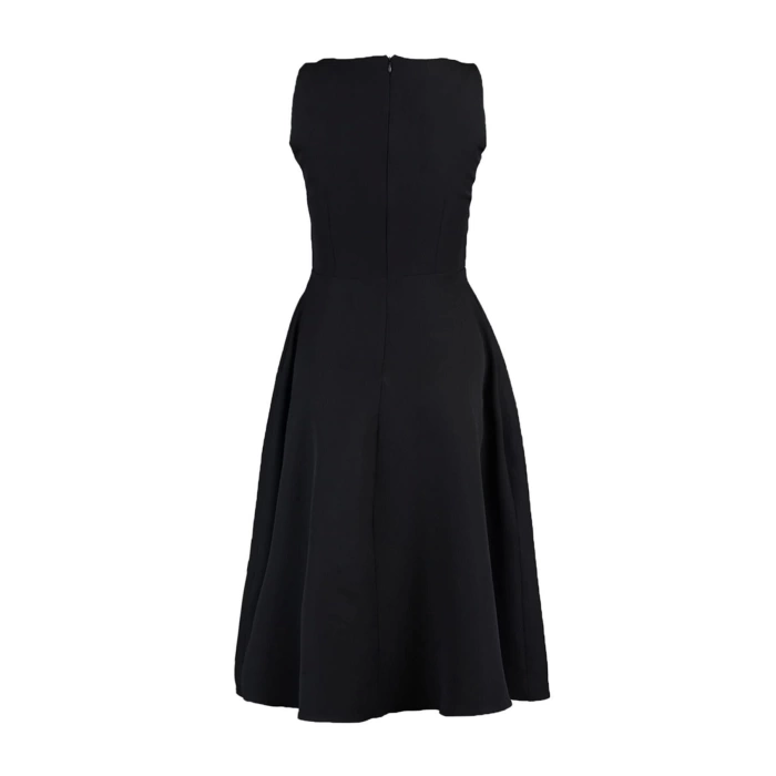 New Regular Business Finike Woven Crew Neck Sleeveless Skater Midi Length Dress