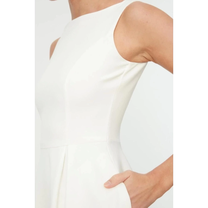 New Regular Business Finike Woven Crew Neck Sleeveless Skater Midi Length Dress