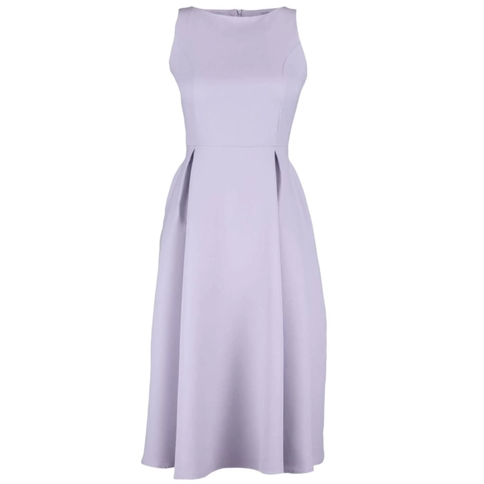 New Regular Business Finike Woven Crew Neck Sleeveless Skater Midi Length Dress