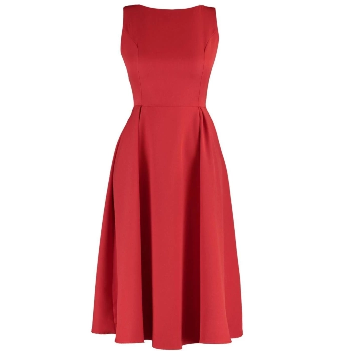 New Regular Business Finike Woven Crew Neck Sleeveless Skater Midi Length Dress