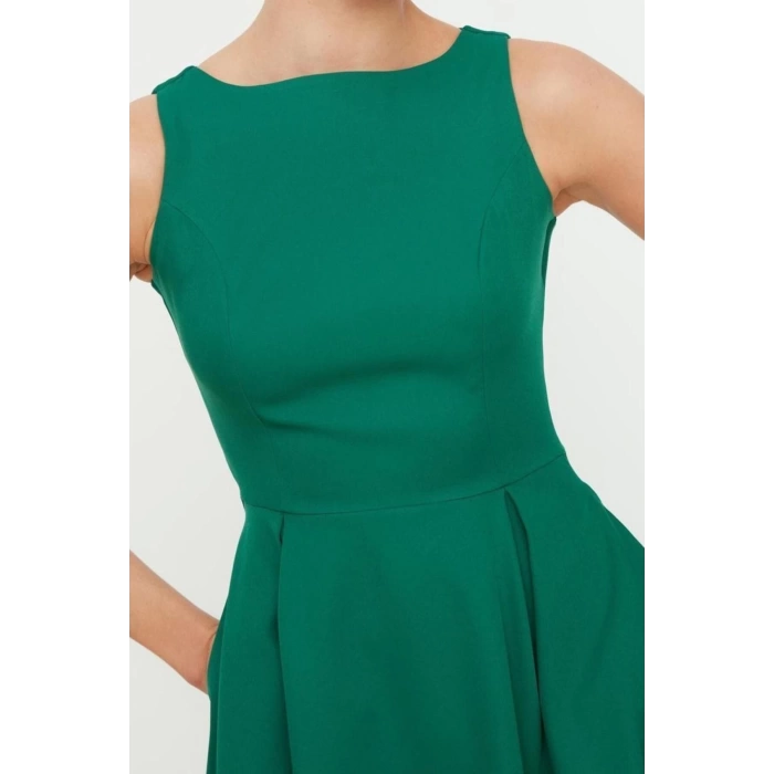 New Regular Business Finike Woven Crew Neck Sleeveless Skater Midi Length Dress