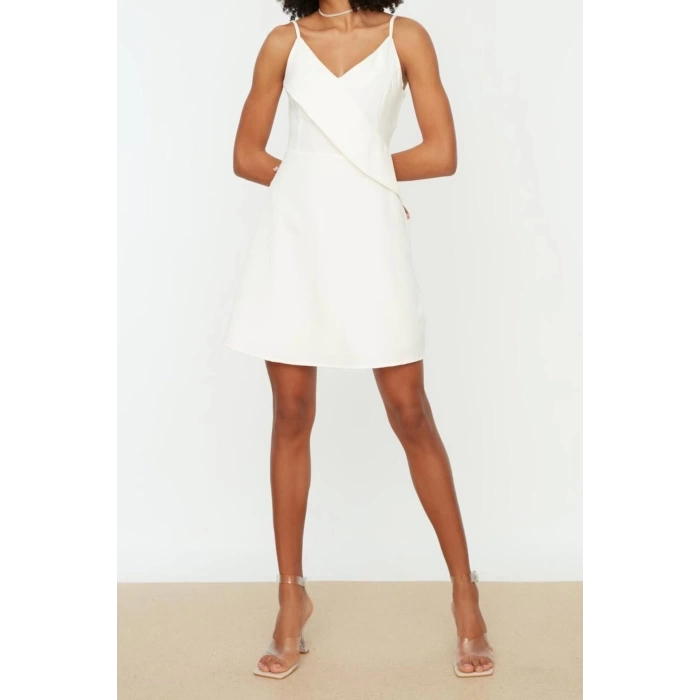 New Regular Business Finike Woven V Neck Strappy Sleeve A-Line Mini Length Dress