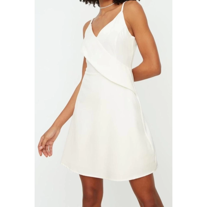 New Regular Business Finike Woven V Neck Strappy Sleeve A-Line Mini Length Dress