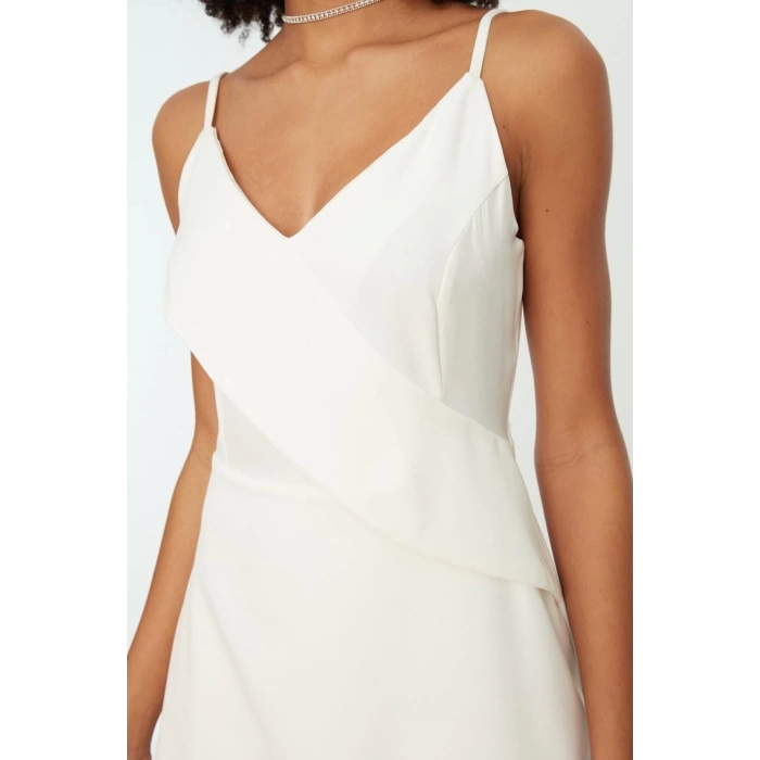 New Regular Business Finike Woven V Neck Strappy Sleeve A-Line Mini Length Dress