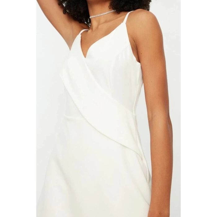 New Regular Business Finike Woven V Neck Strappy Sleeve A-Line Mini Length Dress