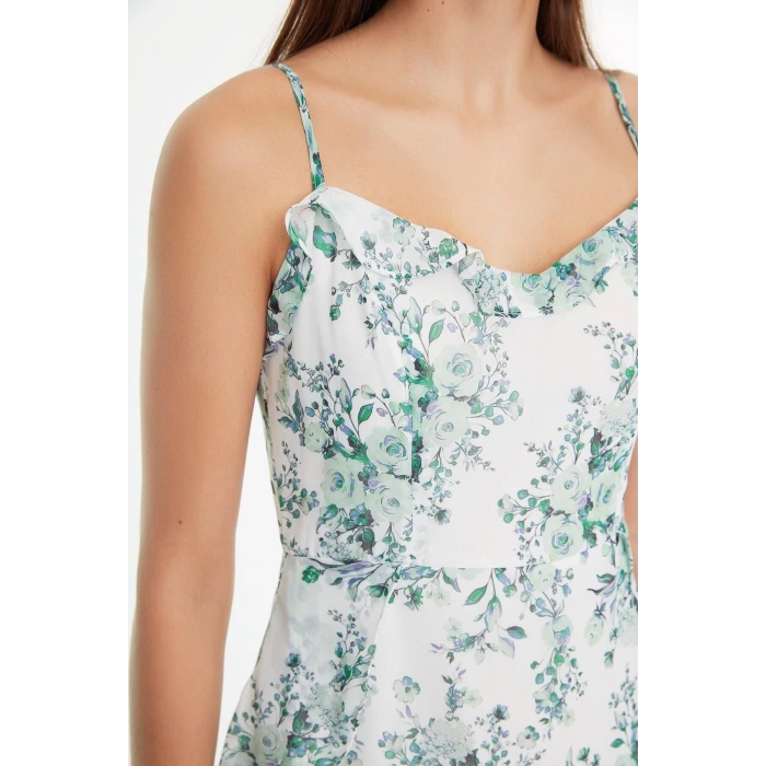 New Regular Casual Daily Chiffon Woven V Neck Strap Sleeve Frill Mini Dress