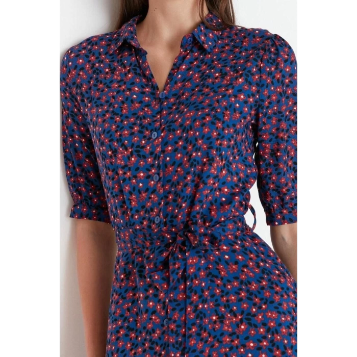 New Regular Casual Daily Shally Woven Shirt Collar Short Sleeve Shirt Dress Midi Length Dress