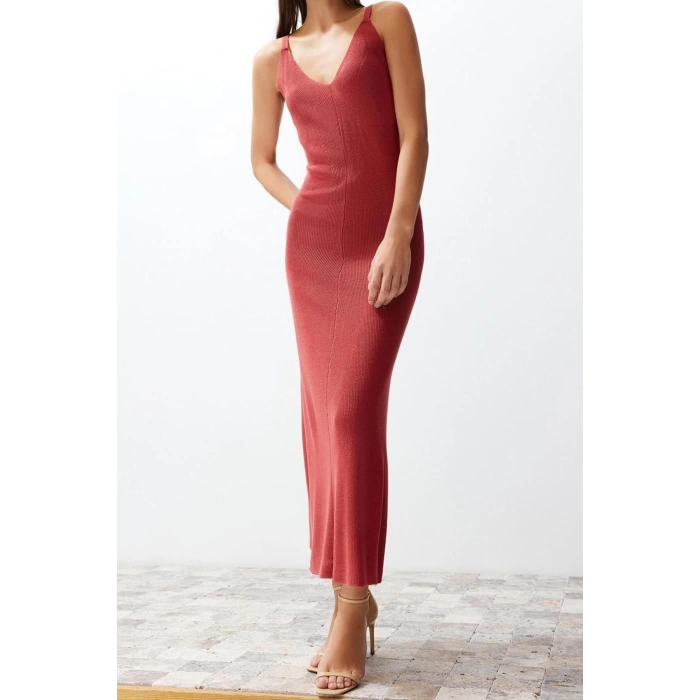 New Regular Casual Daily Single Plate Knitwear V Neck Strappy Sleeve Basic Maxi Length Dress