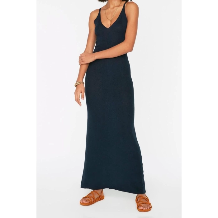 New Regular Casual Daily Single Plate Knitwear V Neck Strappy Sleeve Basic Maxi Length Dress