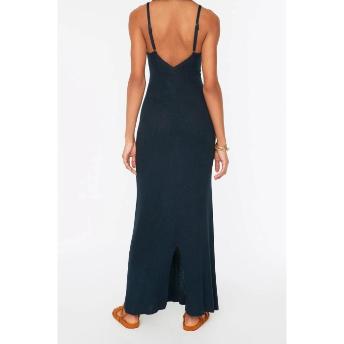 New Regular Casual Daily Single Plate Knitwear V Neck Strappy Sleeve Basic Maxi Length Dress