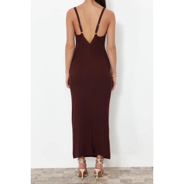 New Regular Casual Daily Single Plate Knitwear V Neck Strappy Sleeve Basic Maxi Length Dress
