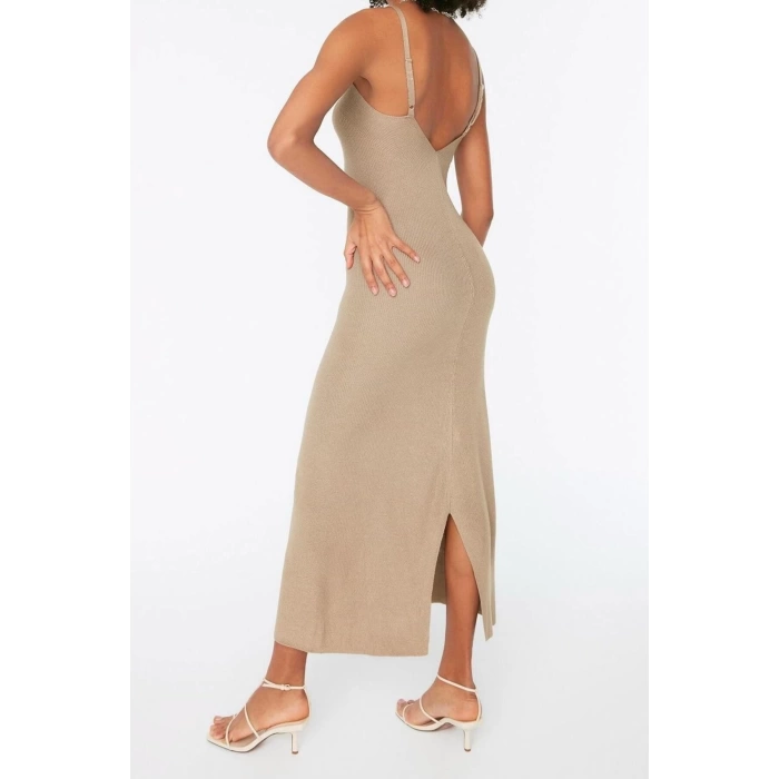 New Regular Casual Daily Single Plate Knitwear V Neck Strappy Sleeve Basic Maxi Length Dress