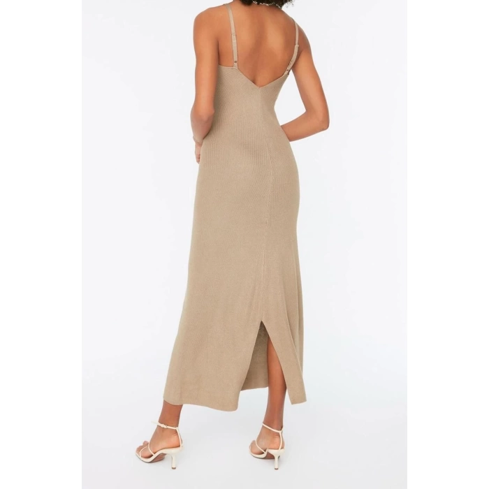New Regular Casual Daily Single Plate Knitwear V Neck Strappy Sleeve Basic Maxi Length Dress