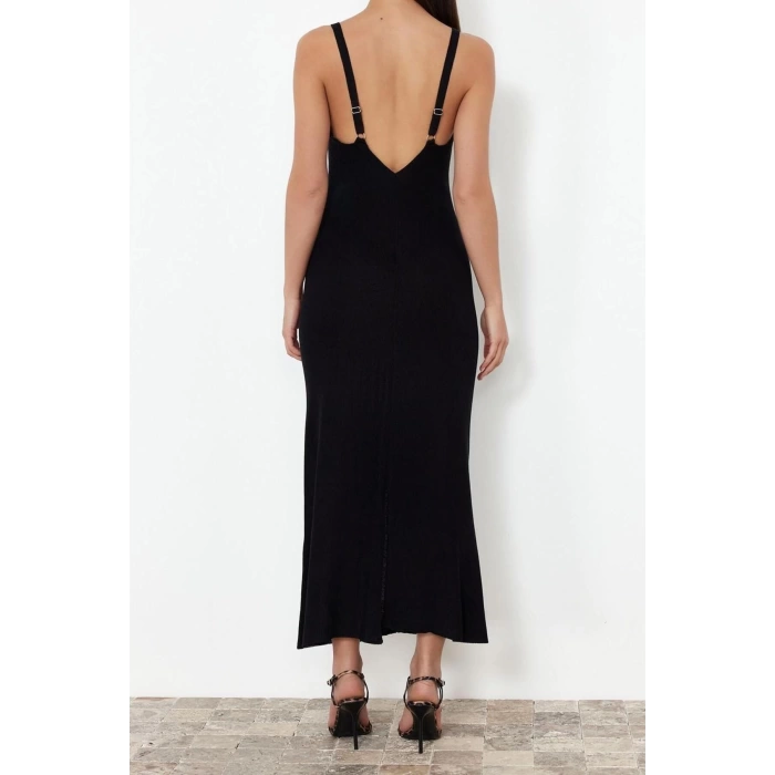 New Regular Casual Daily Single Plate Knitwear V Neck Strappy Sleeve Basic Maxi Length Dress