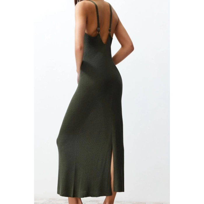 New Regular Casual Daily Single Plate Knitwear V Neck Strappy Sleeve Basic Maxi Length Dress
