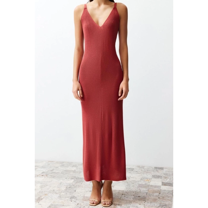 New Regular Casual Daily Single Plate Knitwear V Neck Strappy Sleeve Basic Maxi Length Dress